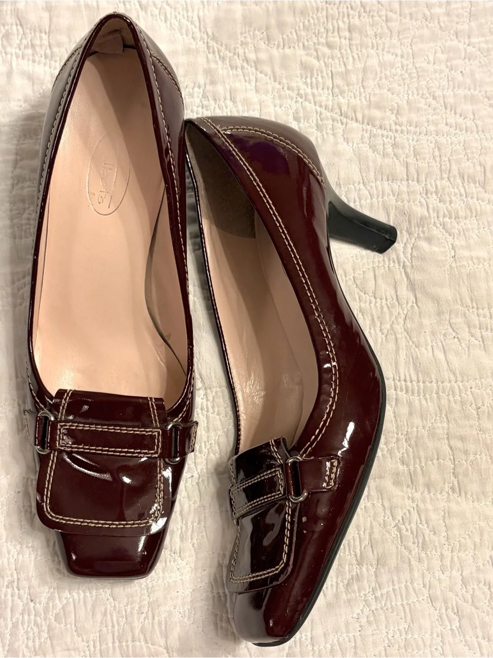 Women's Patent Leather Square-Toe Pumps - Dark Burgundy